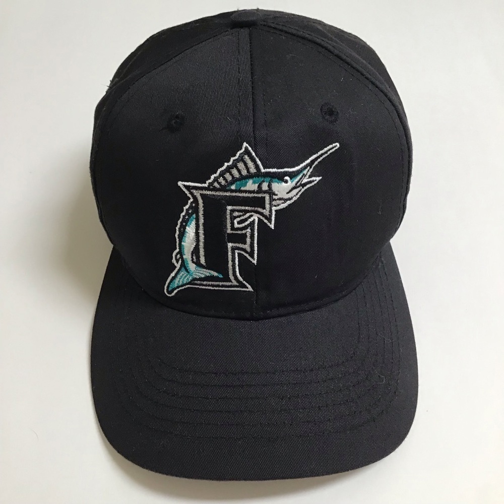 Florida Marlins Hat Cap Mens SM/MED Black MLB Baseball Snapback Silver Vintage
